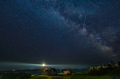 Meteors and Milky Way over West Quoddy Lighthouse