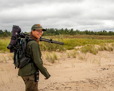 1.Tess_carrying_scope_to_search_for_chicks_to_band